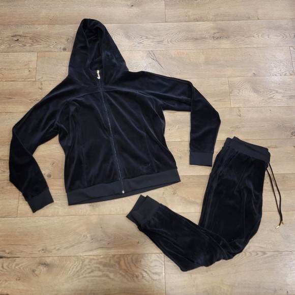 Juicy Couture Pants - Womens Vintage Juicy Couture Black Tracksuit Velour Sweatsuit Set XL Y2K